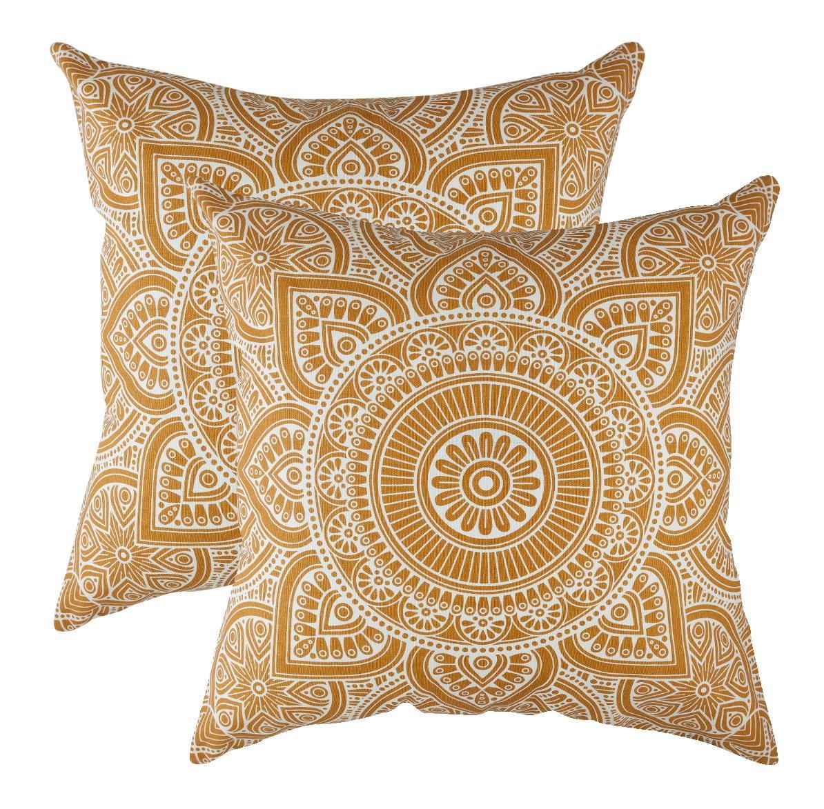 Mustard Mandala Cotton Square Throw Pillow Covers 22" x 22"