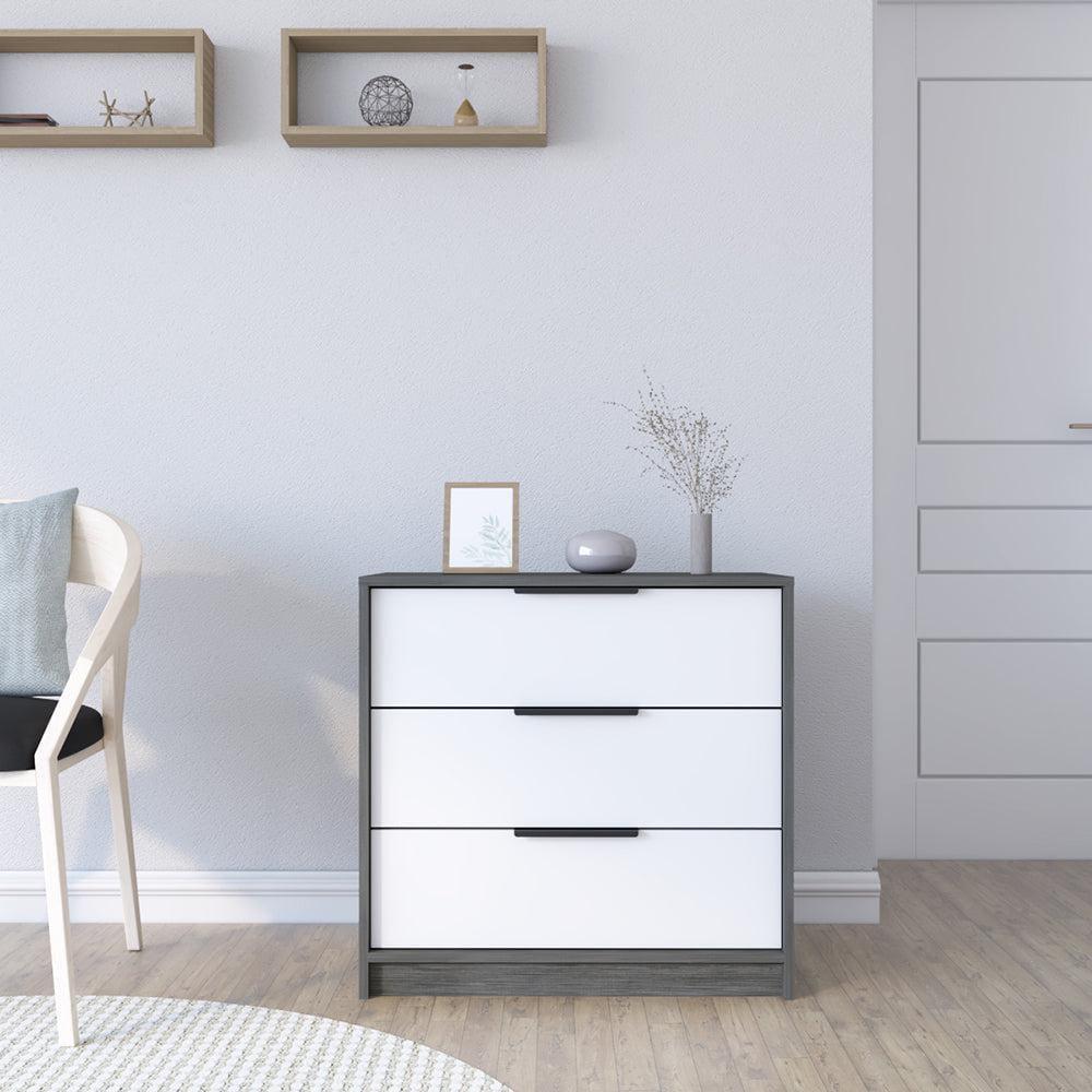 27.5" Smokey Oak and White Industrial Dresser with Steel Hardware