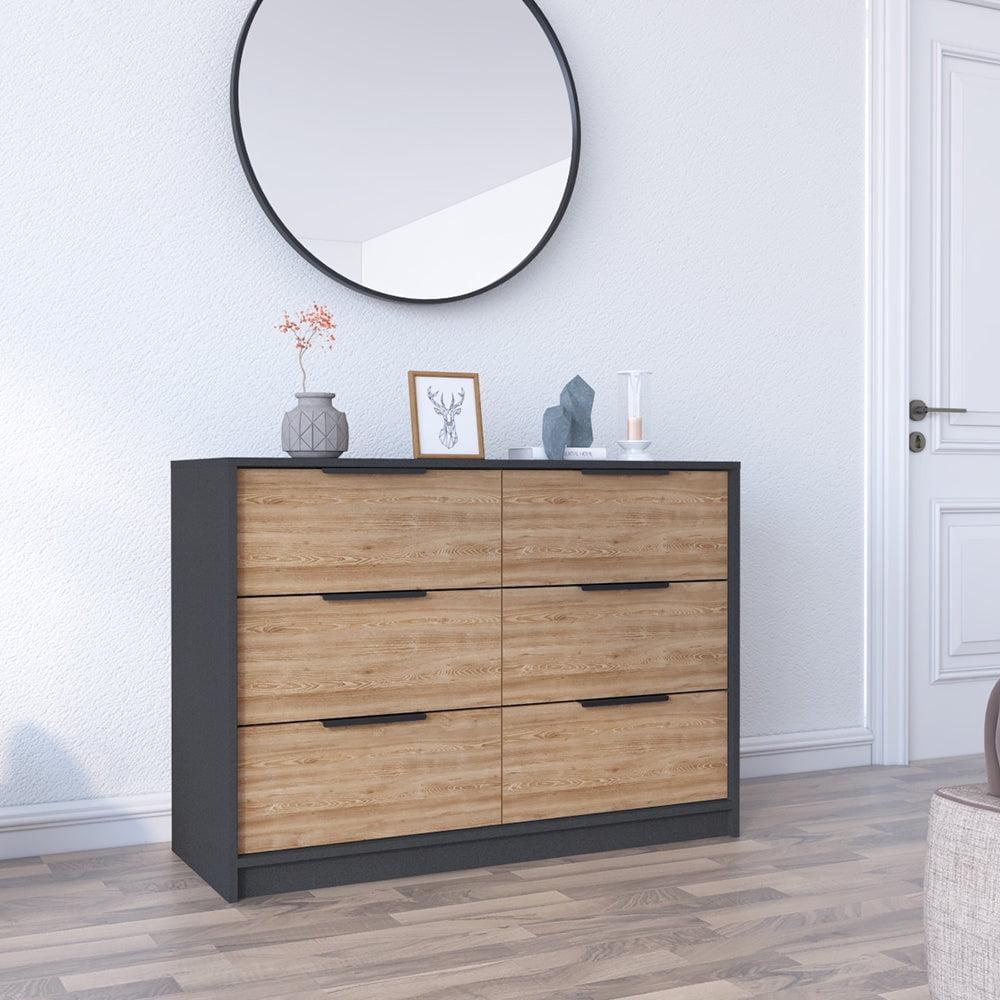 Industrial Black Pine Double Dresser with Matte Steel Hardware