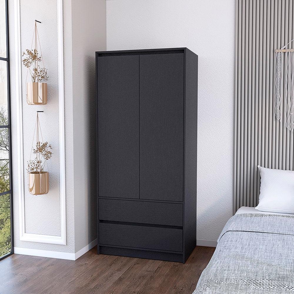 Black Two-Door Armoire with Two Drawers