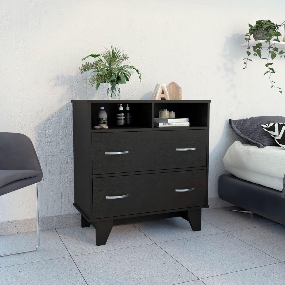 Arabi Black Double Drawer Dresser with Two Shelves