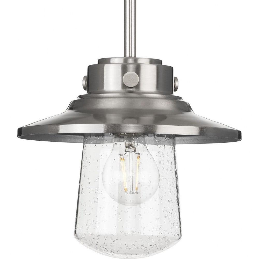 Progress Lighting Tremont 1-Light Matte Black Clear Seeded Glass Farmhouse Outdoor Hanging Mini-Pendant