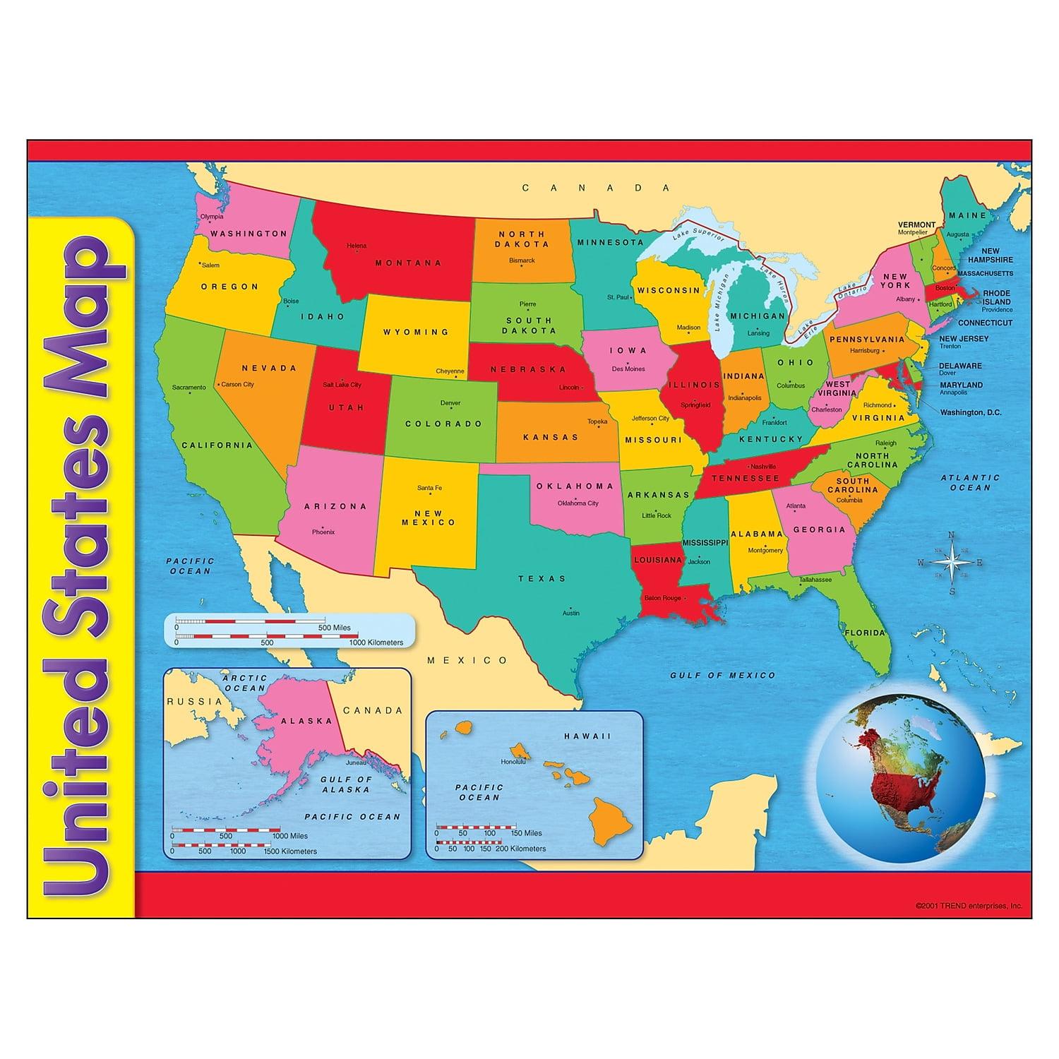 Colorful United States Map Learning Chart, 17" x 22"