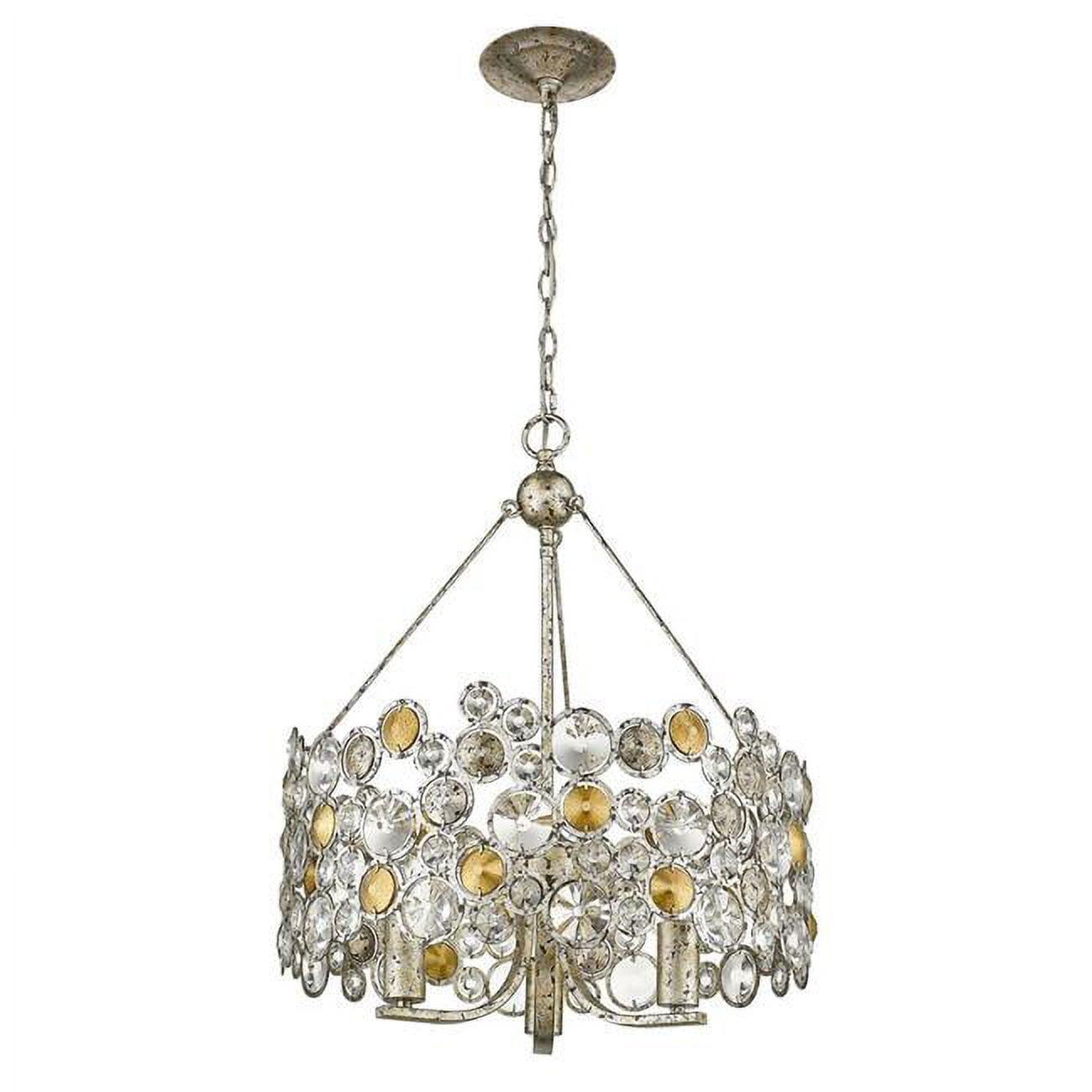 Vitozzi Antique Silver Leaf 3-Light Drum Chandelier