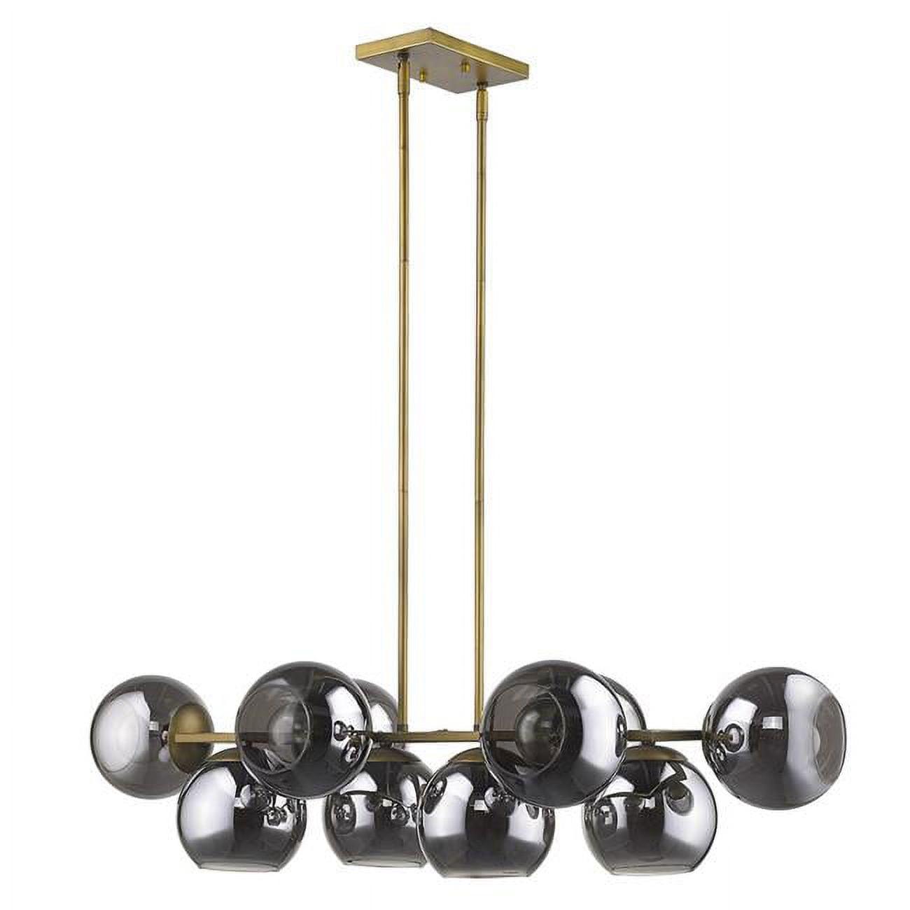 Lunette 10-Light Aged Brass and Smoke Glass Island Pendant