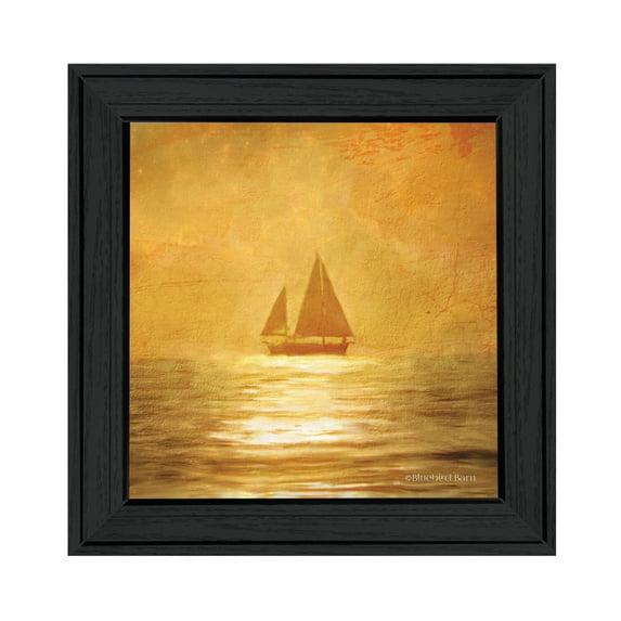 Trendy Decor 4U "Solo Gold Sunset Sailboat" Framed Wall Art-Color:Black,Style:FrameType1