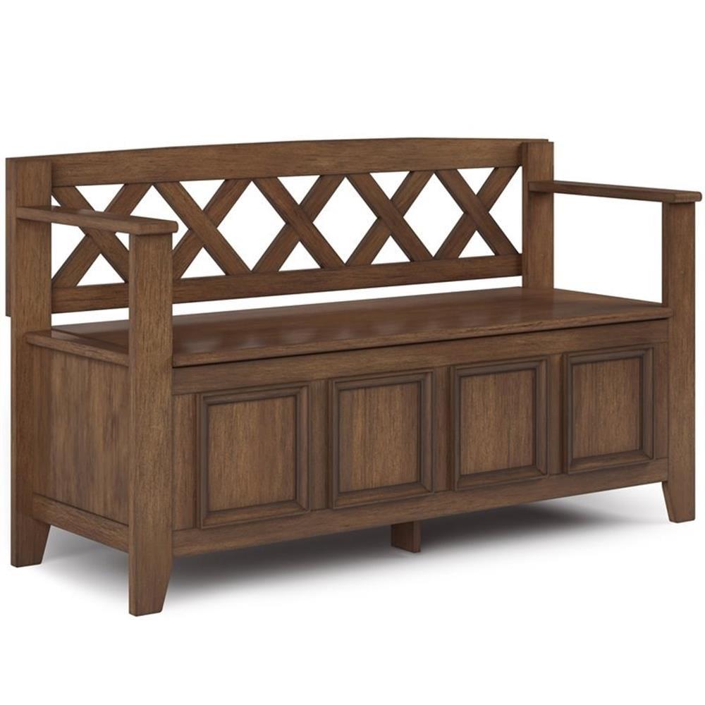 Amherst Farmhouse Brown Solid Wood Entryway Storage Bench