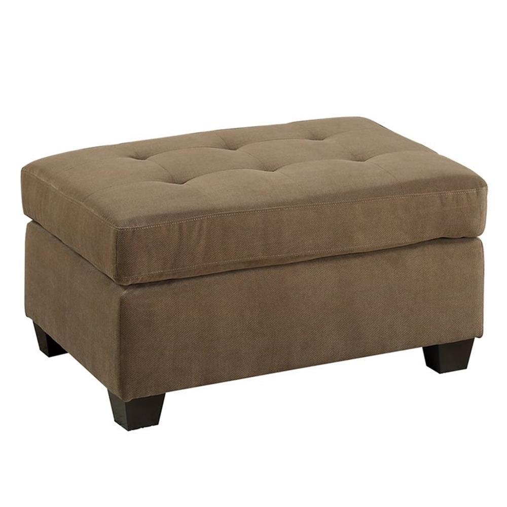 Cocktail Ottoman In Light Brown Waffle Suede Fabric - Saltoro Sherpi