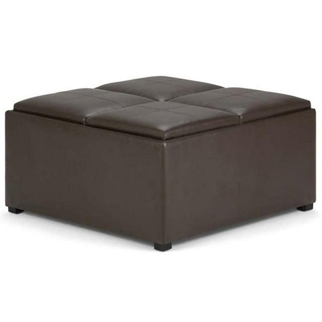 Simpli Home Avalon 35"W Upholstered Square Coffee Table Storage Ottoman with Flip-Over Trays