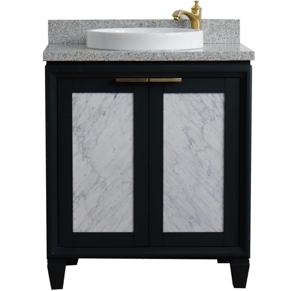 Trento 31" Round Sink Solid Wood Vanity in Dark Gray/Gray Granite Stone