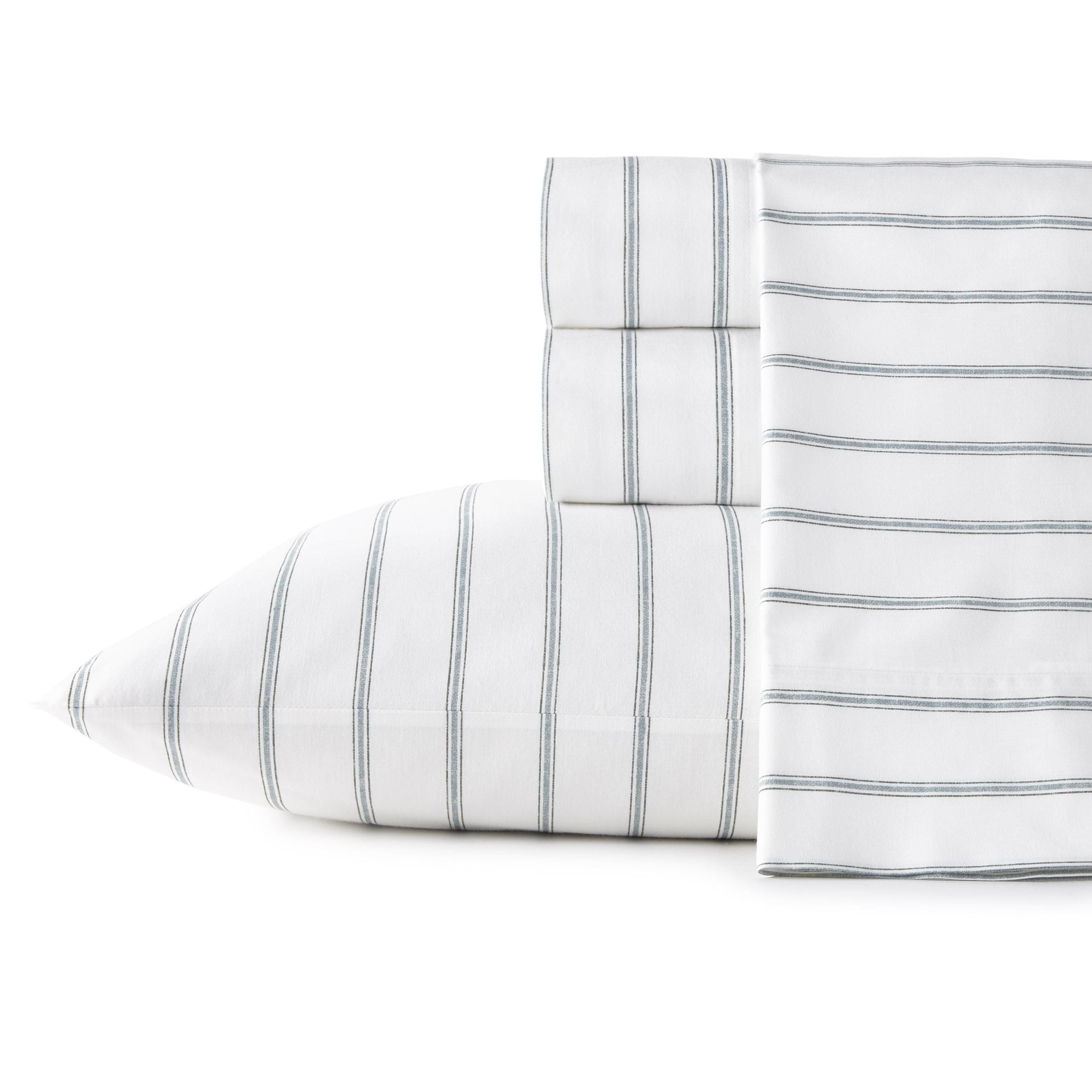 Twin Printed Pattern Percale Cotton Sheet Set Green Stripe - Stone Cottage