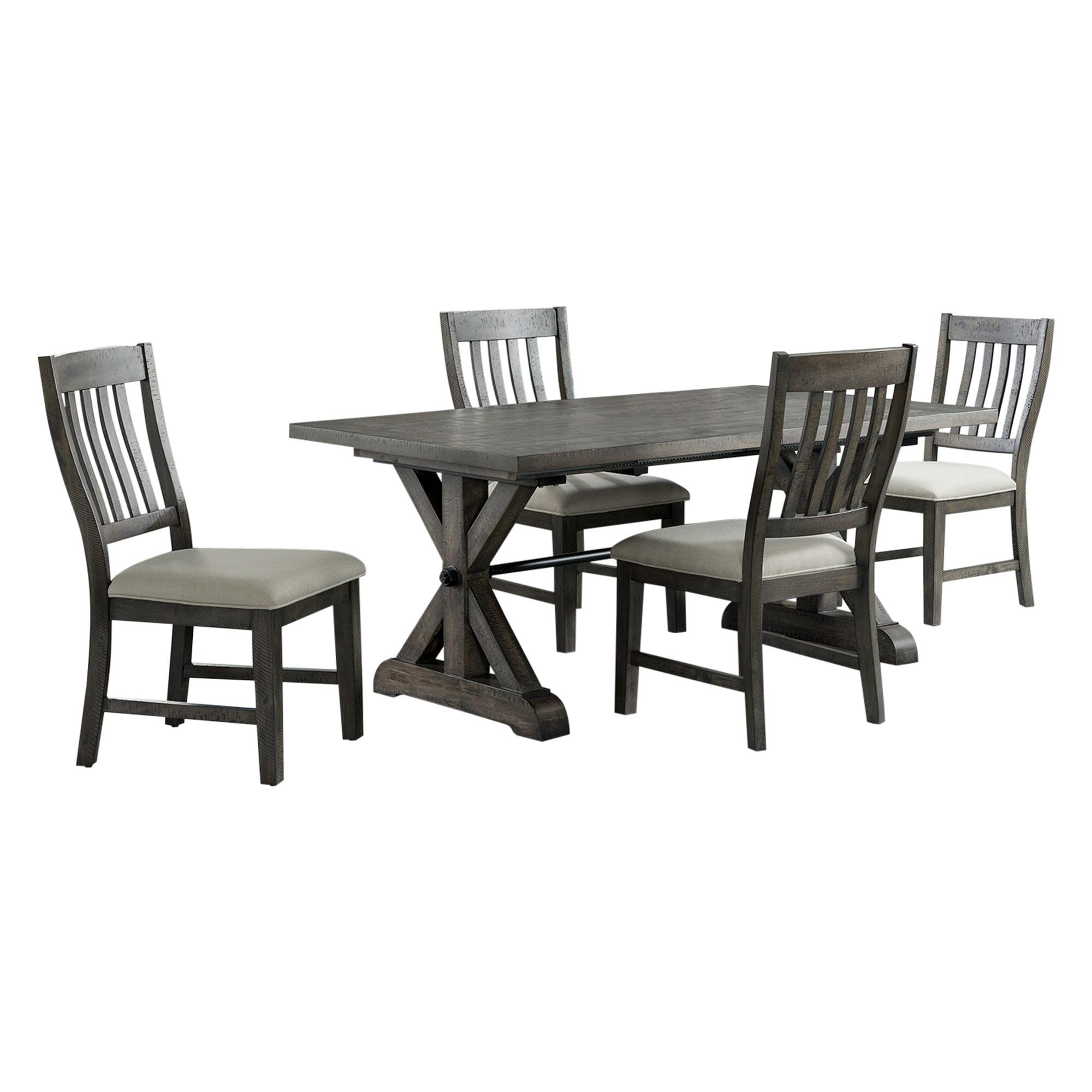 Distressed Gray Wood 5-Piece Dining Set with Upholstered Chairs