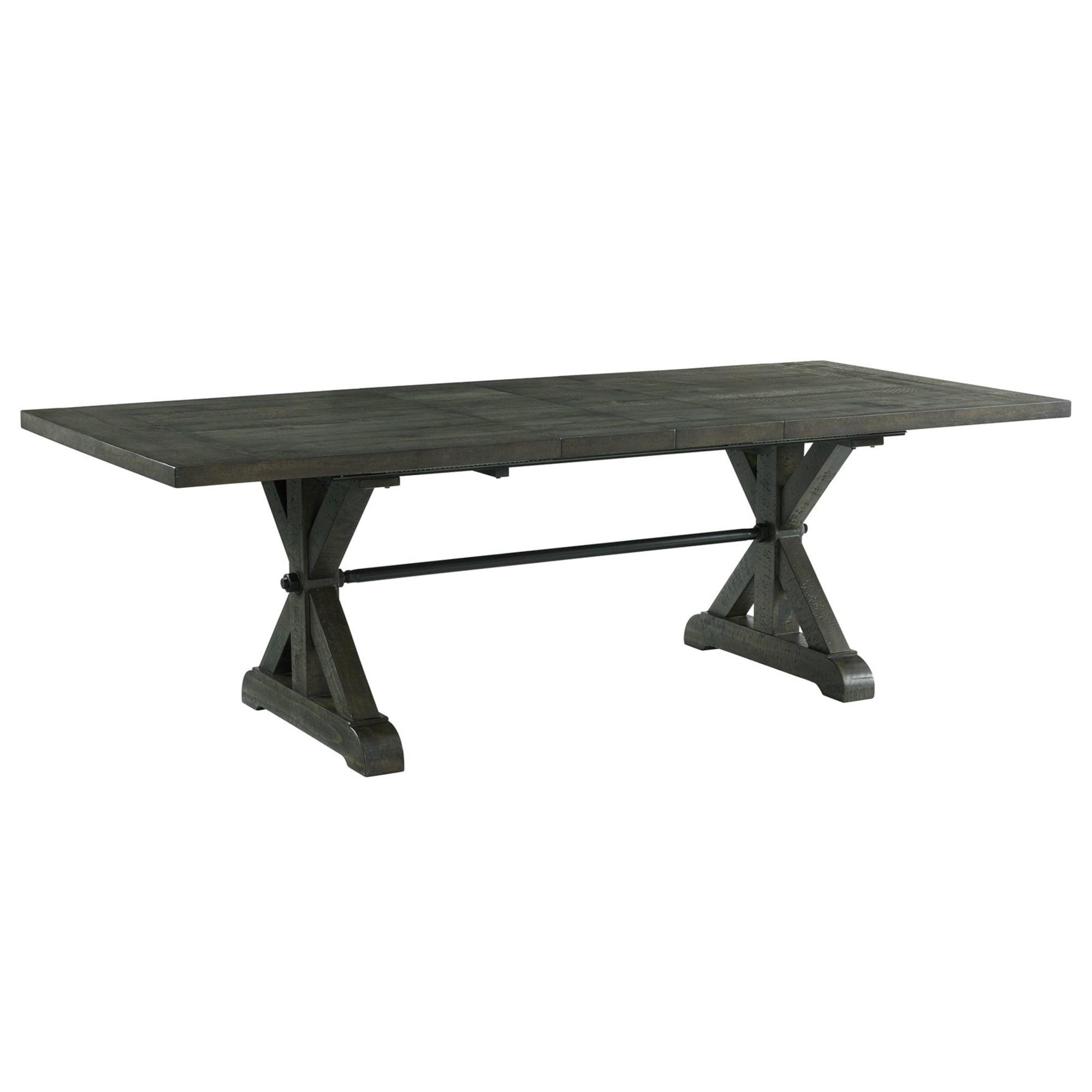 Distressed Gray Wood Trestle 96" Extendable Dining Table