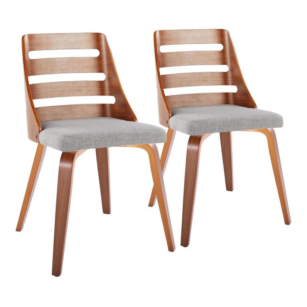 Trevi Mid-Century Modern Dining/Accent Chair In Walnut Wood With Gray Fabric- Set Of 2