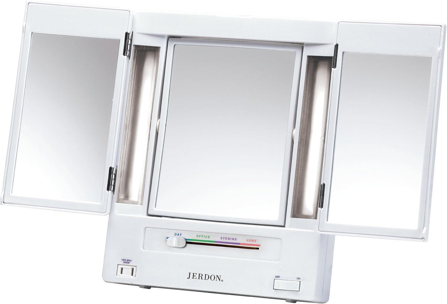 Symple Stuff Washington Mews TriFold Lighted Tabletop Makeup Mirror, Plug In