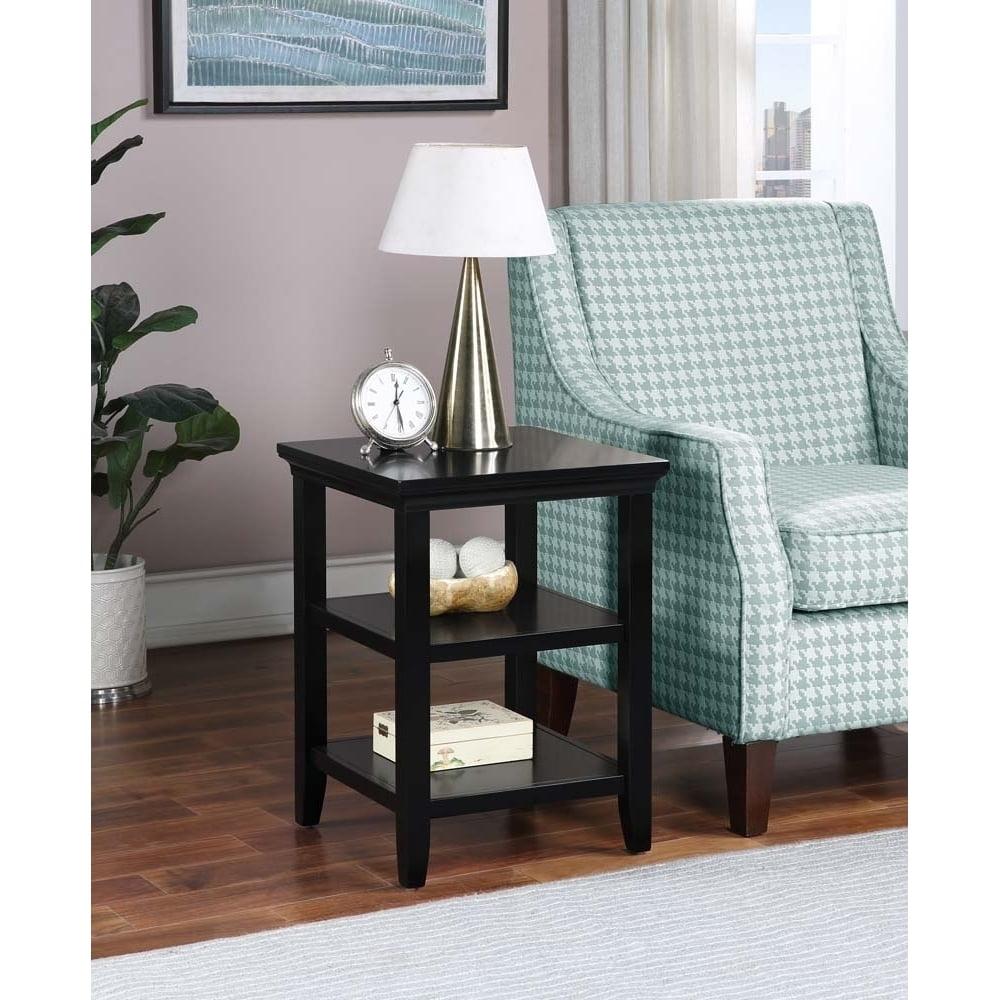 Tribeca Solid Wood Black Square End Table with Shelves