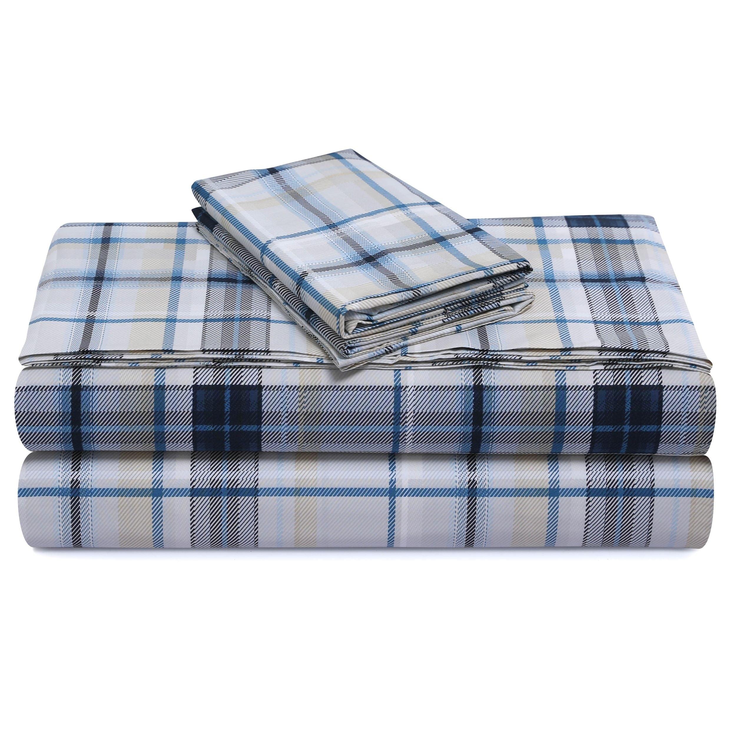 Tribeca Living Twin Tribeca Plaid 300 Thread Count Cotton Extra Deep Pocket Sheet Set