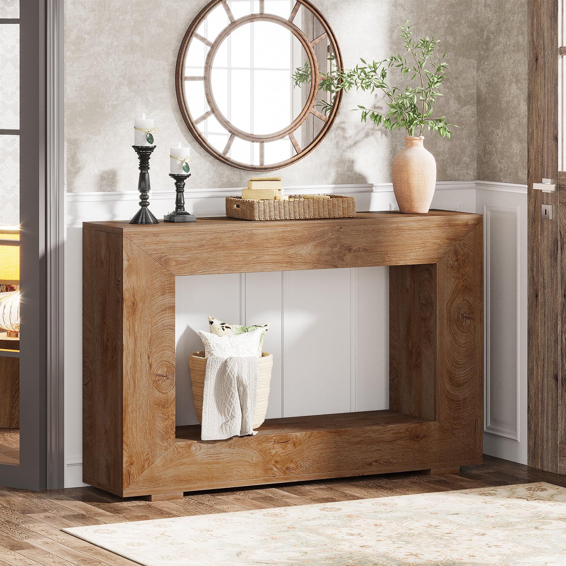 Rustic Wood Grain 47" Console Table with Storage