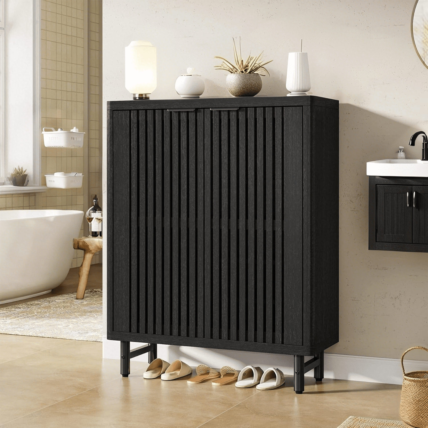 Tribesigns 6-Tier Shoe Cabinet with Louvered Doors, Black