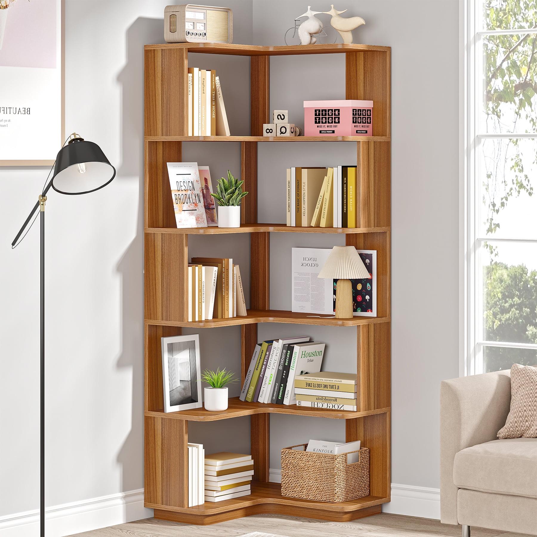 LITTLE TREE 64.96" 6 Tier Corner Bookshelf Walnut