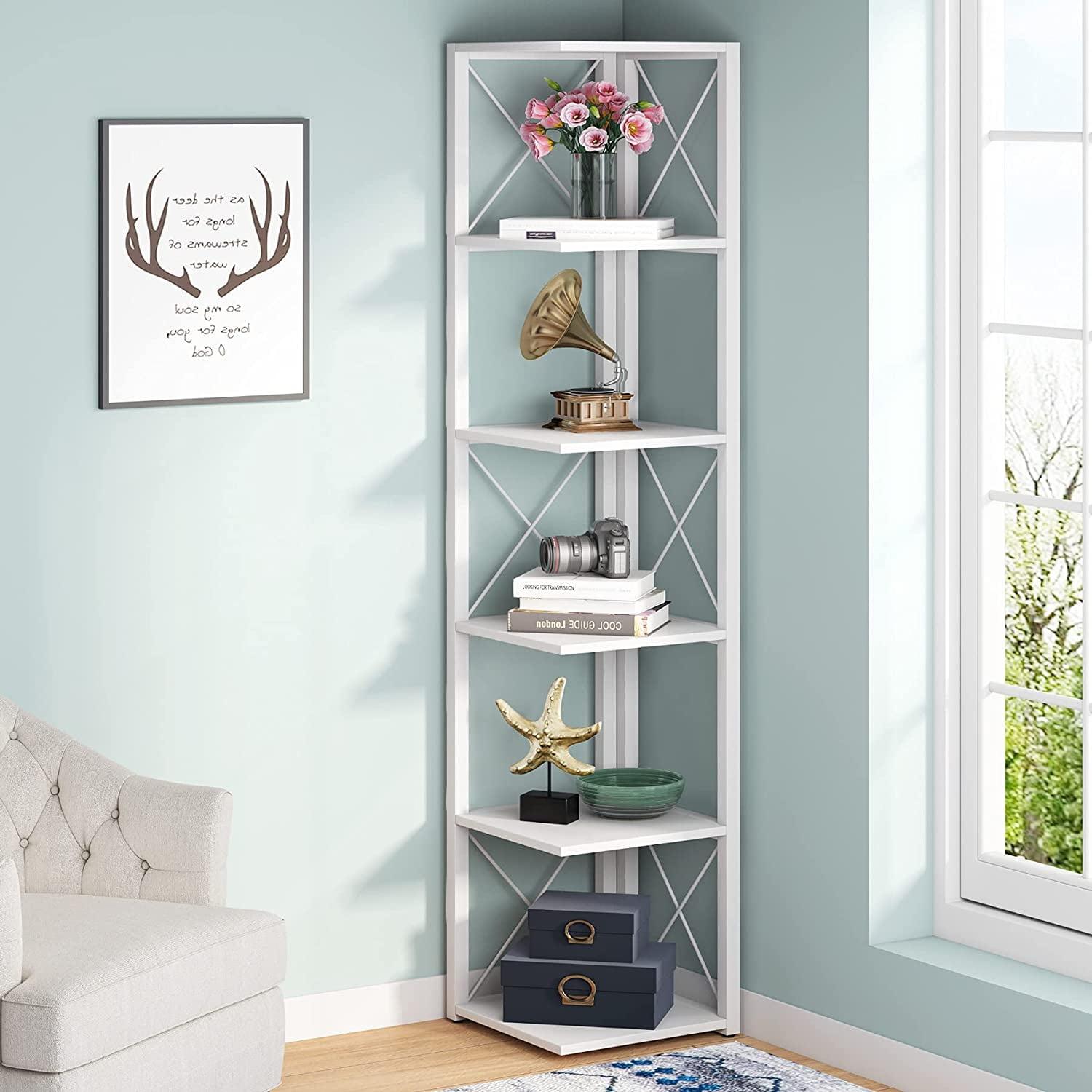 Hommoo 6-Tier Corner Shelf, 70.86" Corner Bookshelf White