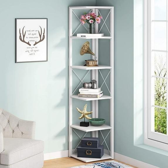 Hommoo 6-Tier Corner Shelf, 70.86" Corner Bookshelf White