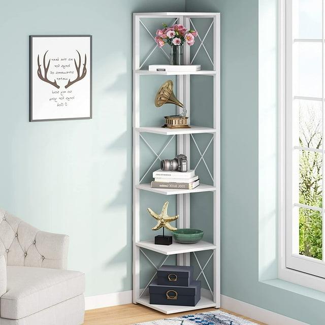 Hommoo 6-Tier Corner Shelf, 70.86" Corner Bookshelf White
