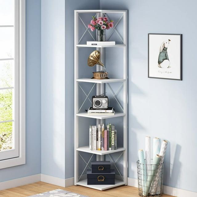 Hommoo 6-Tier Corner Shelf, 70.86" Corner Bookshelf White
