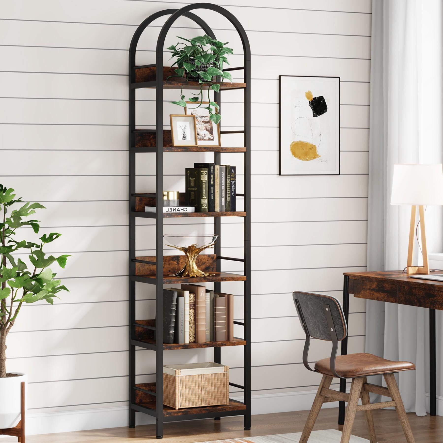 Rustic Brown 6-Tier Arched Metal Frame Bookshelf