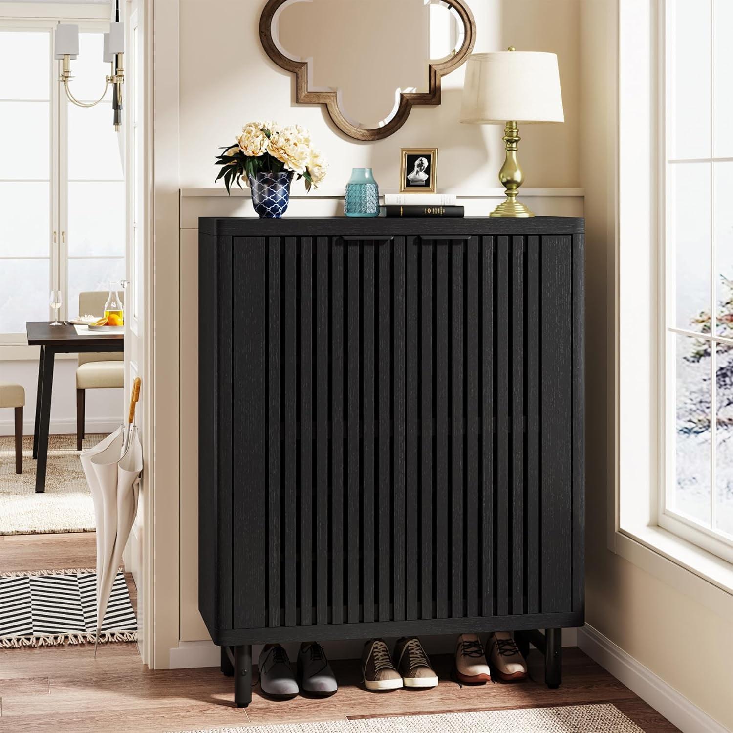 Tribesigns 6-Tier Shoe Cabinet with Louvered Doors, Black