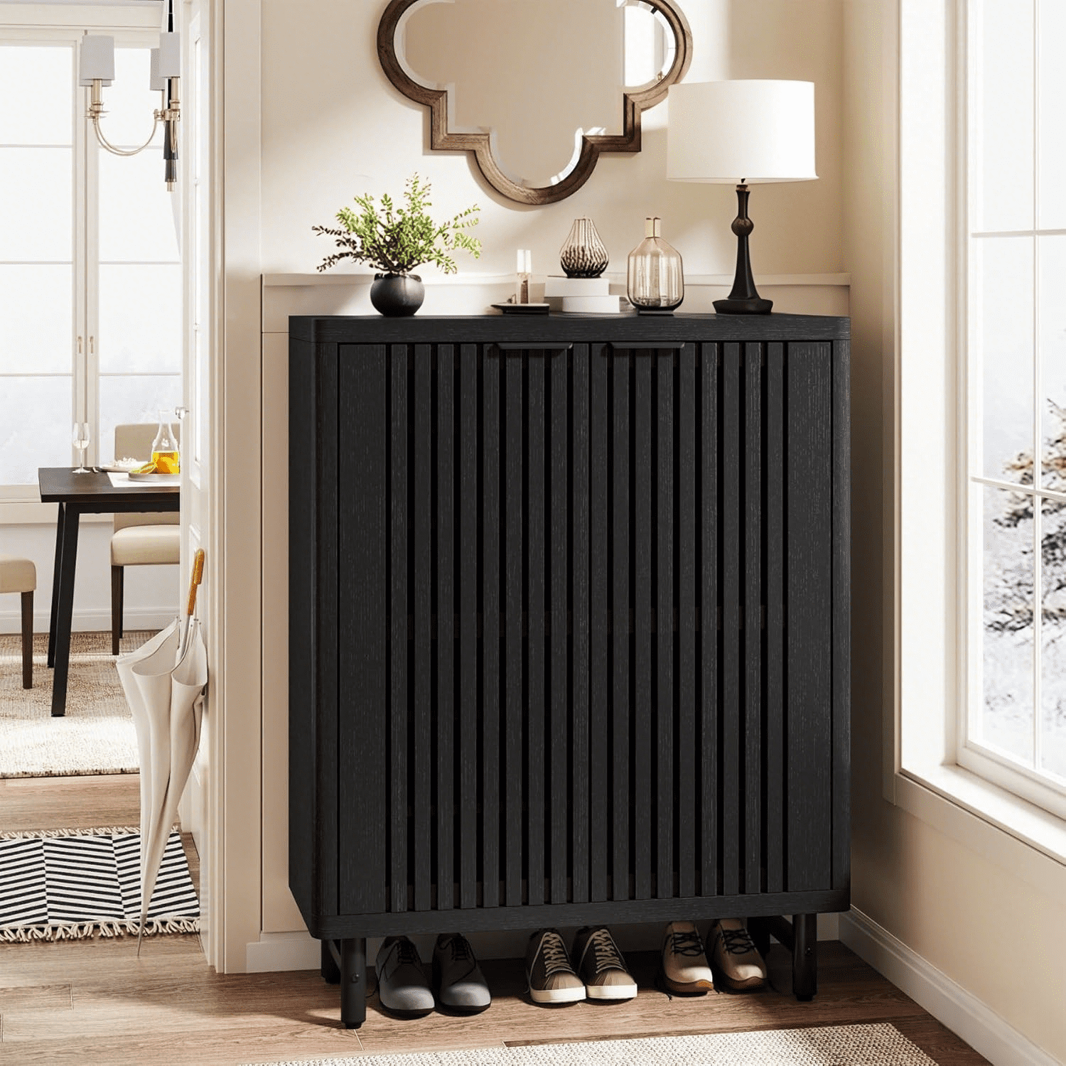 Tribesigns 6-Tier Shoe Cabinet with Louvered Doors, Black
