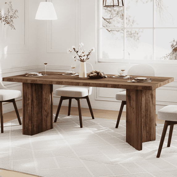 Finmind 63" Dining Table for 4-6, Wood Farmhouse Kitchen Table for Dining Room, Dark Brown