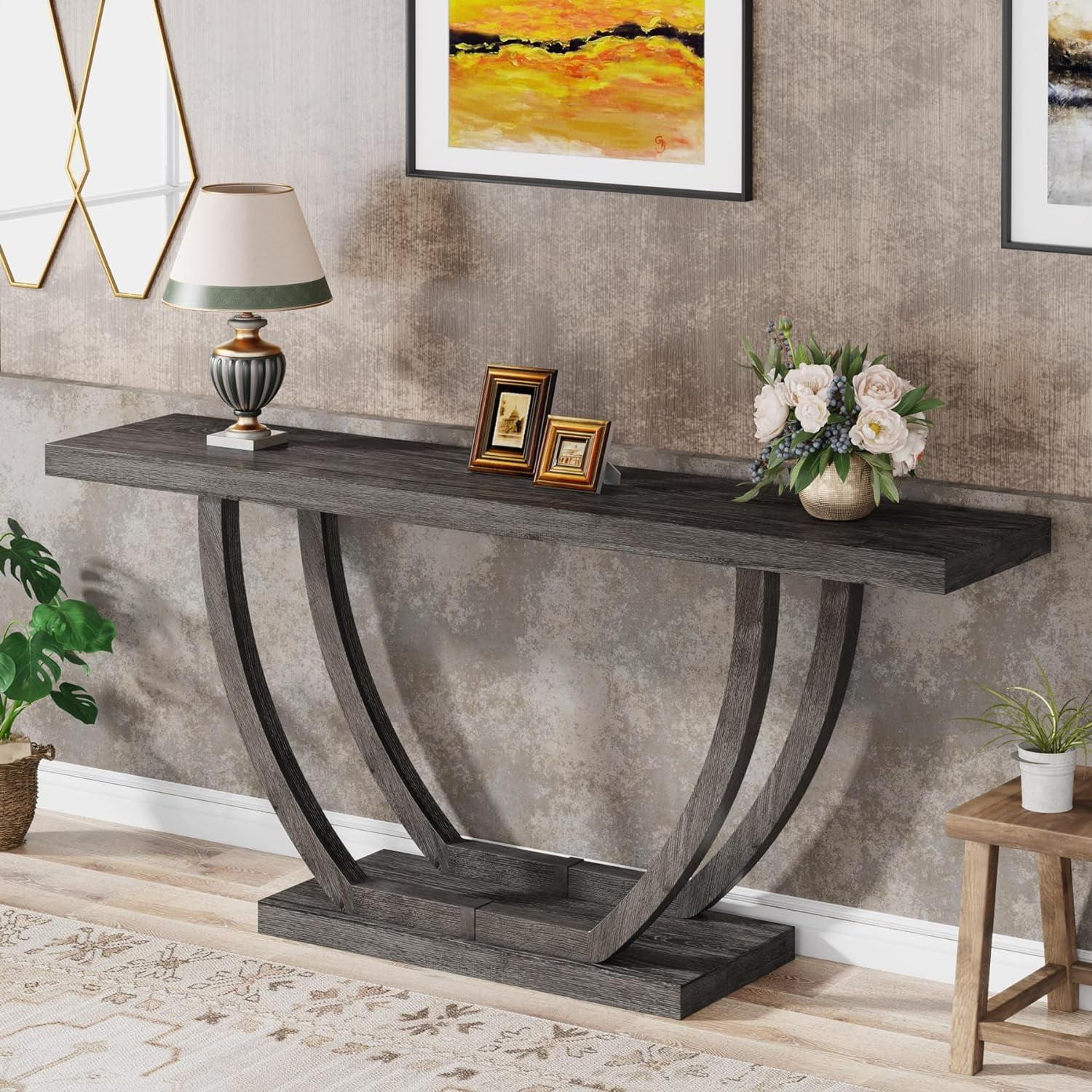 Resenkos Entryway Table, Console Sofa Table,63" Farmhouse Console Table, 2-Tier Entryway Sofa Table Gray