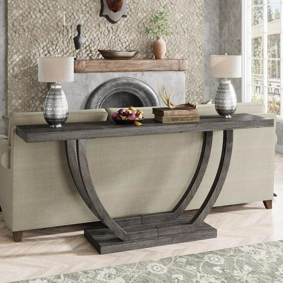 Resenkos Entryway Table, Console Sofa Table,63" Farmhouse Console Table, 2-Tier Entryway Sofa Table Gray
