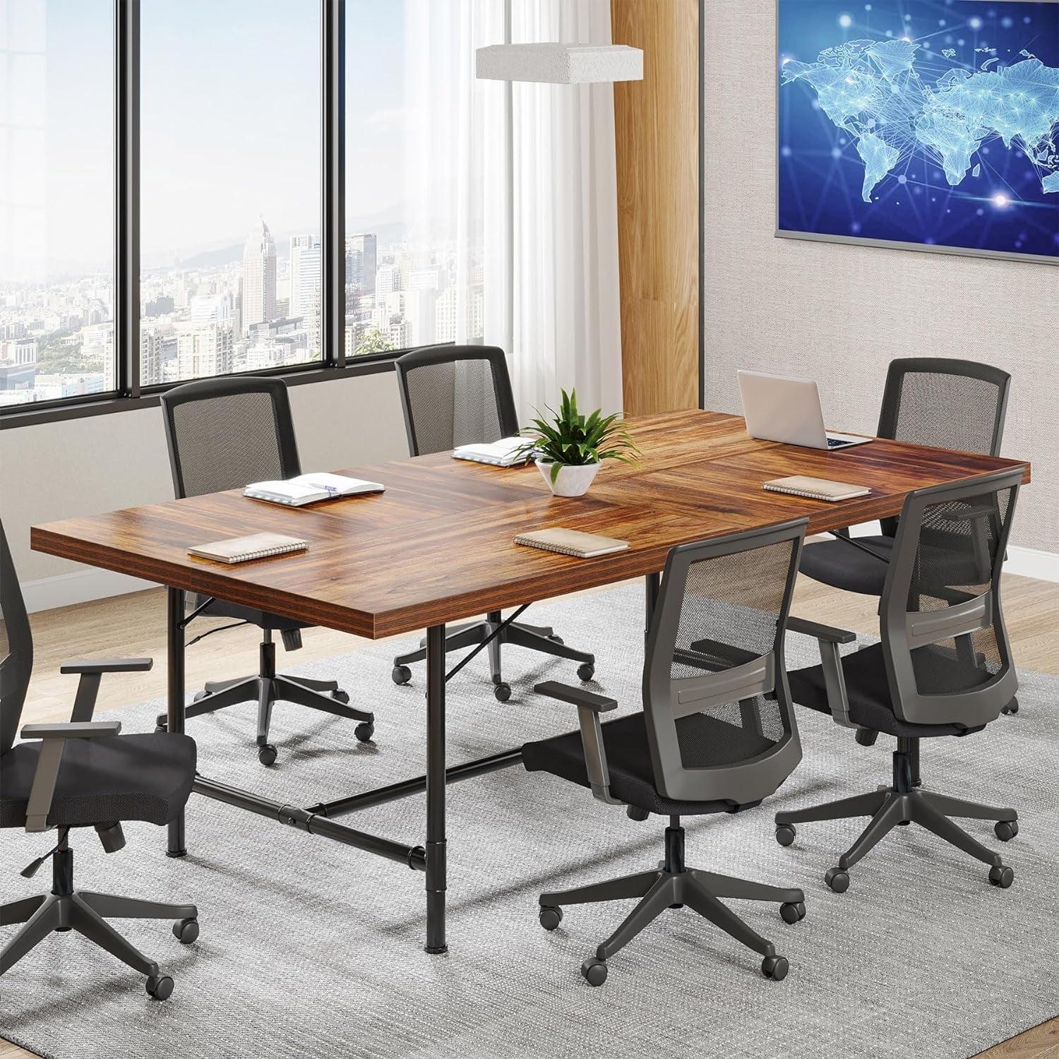 Tribesigns 6FT Conference Table, 70.8" Rectangle Meeting Seminar Table, Modern Training Table, Boardroom Desk for Office, Brown