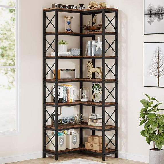 Hommoo 7-Tier Tall Corner Bookshelf Rustic Brown