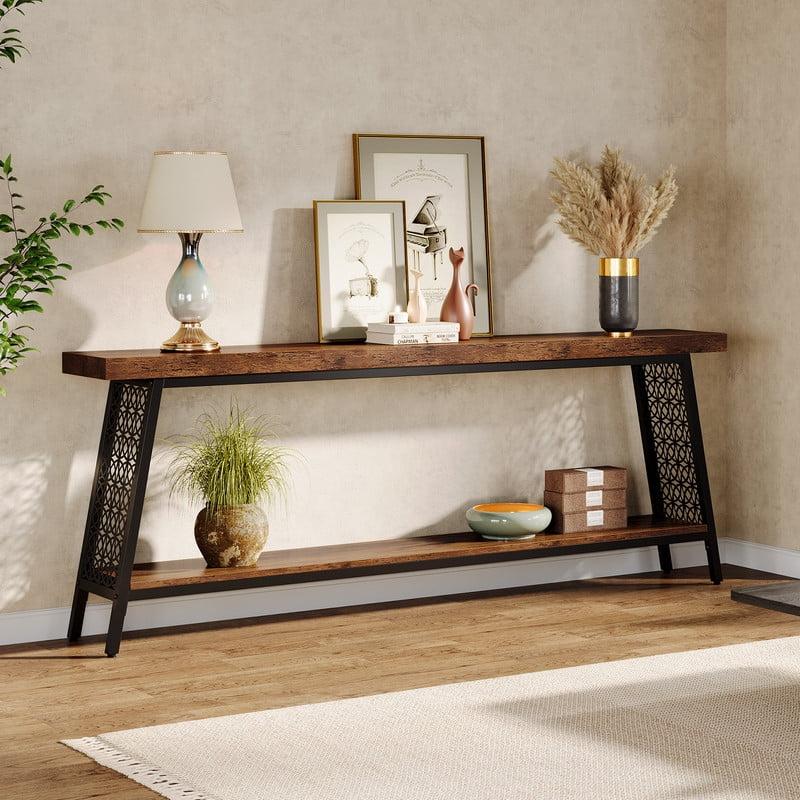 17 Stories 70.9" Console Table with Storage Shelf, 2-Tier Extra Long Sofa Table
