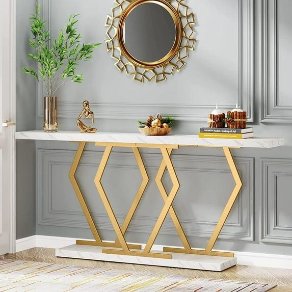 Tribesigns 70.9 Inch Extra Long Sofa Table, Modern Console Table with Faux Marble Tabletop, Long Entryway Table for Entrance, Gold and White