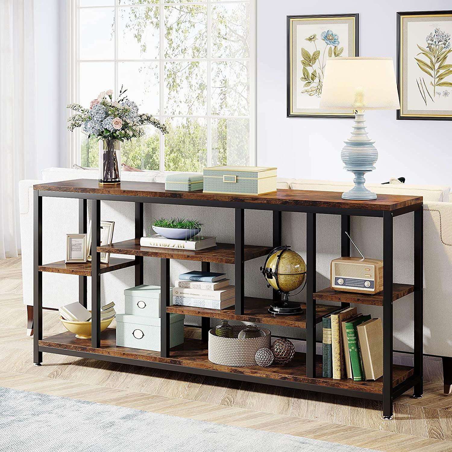 Hommoo 70.9" Console Table with Storage Shelves Gray