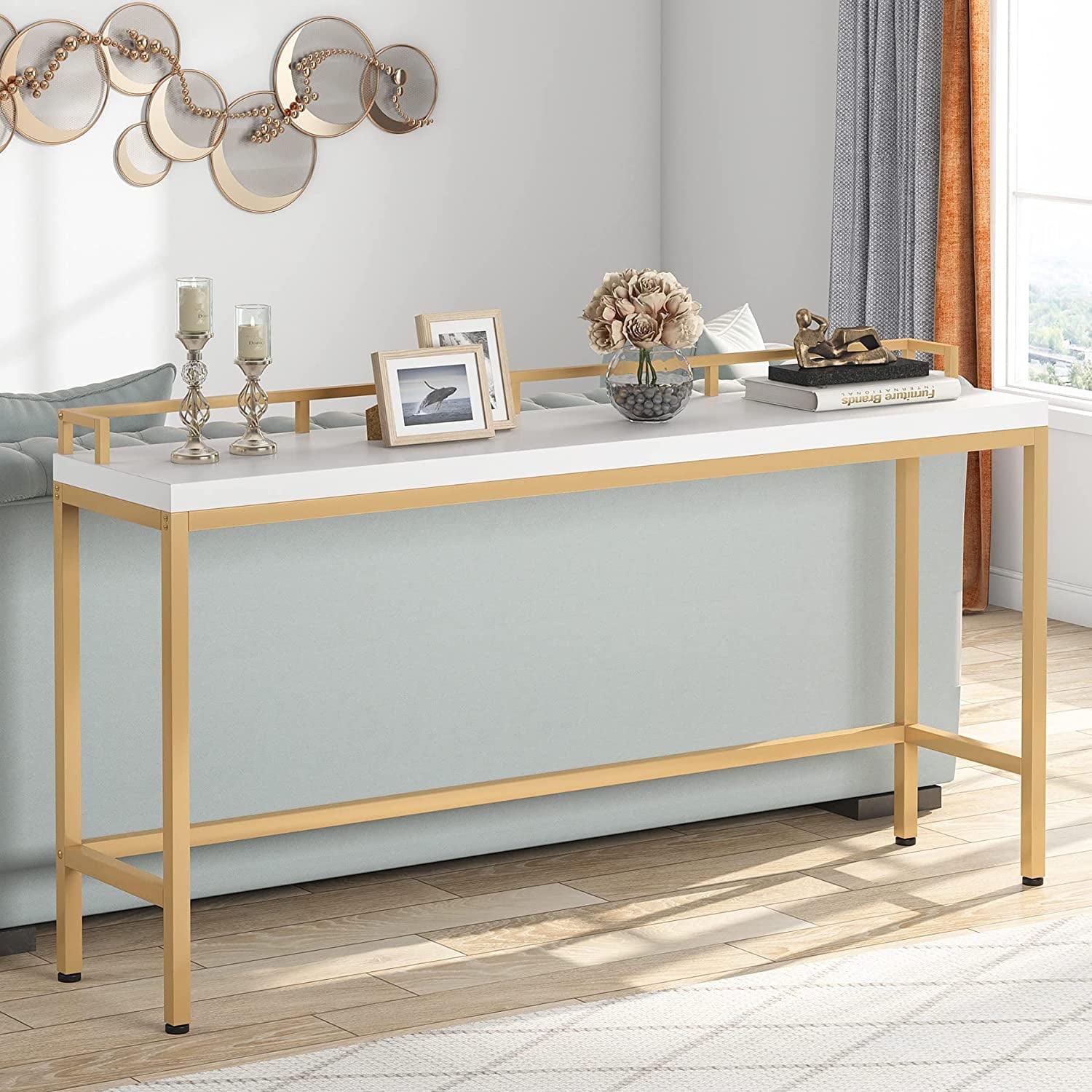 Tribesigns 70.9 inchLong Sofa Table, Narrow Console Table Behind Couch for Living Room (White Gold)