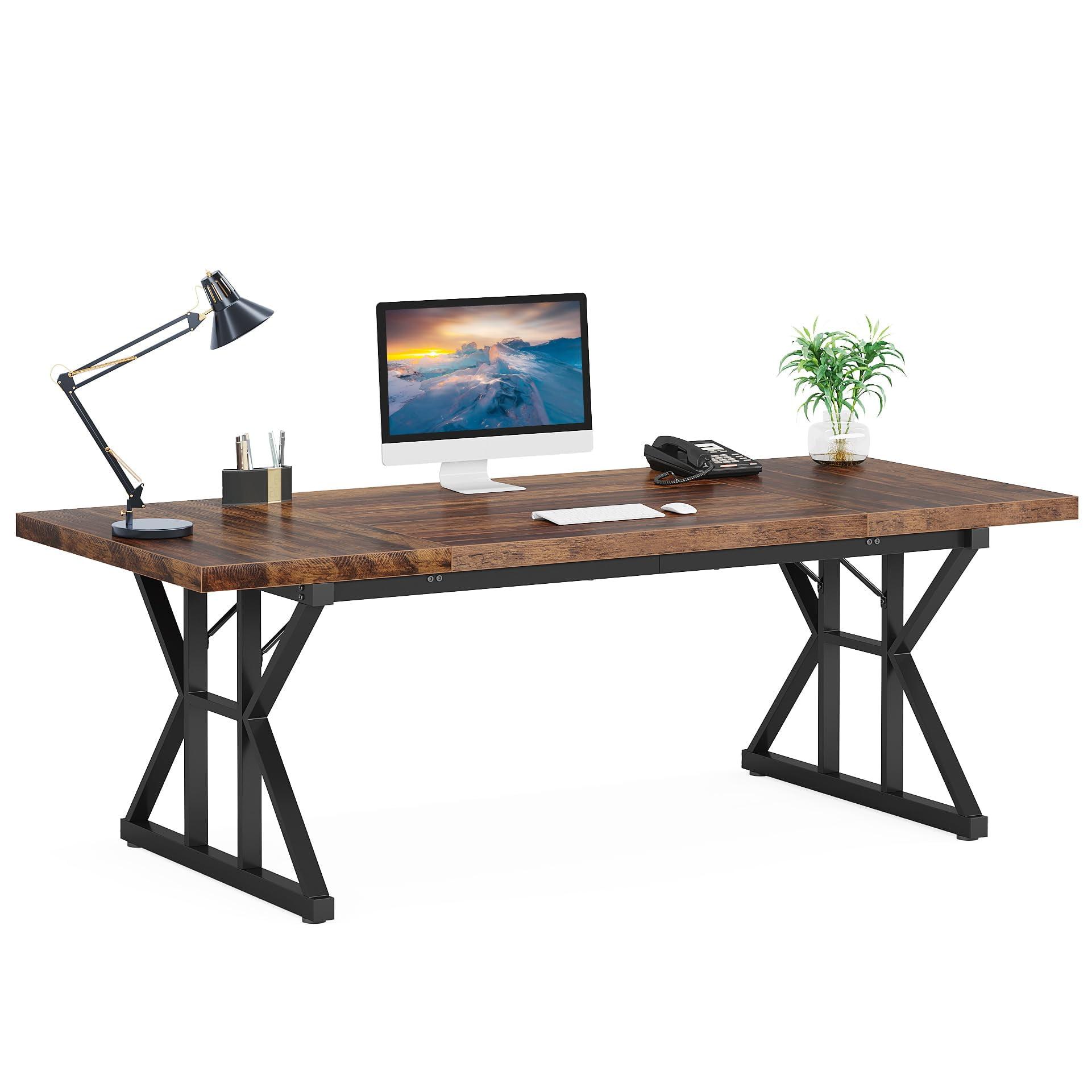 Tribesigns 71-Inch Brown and Black Particle Board Executive Desk