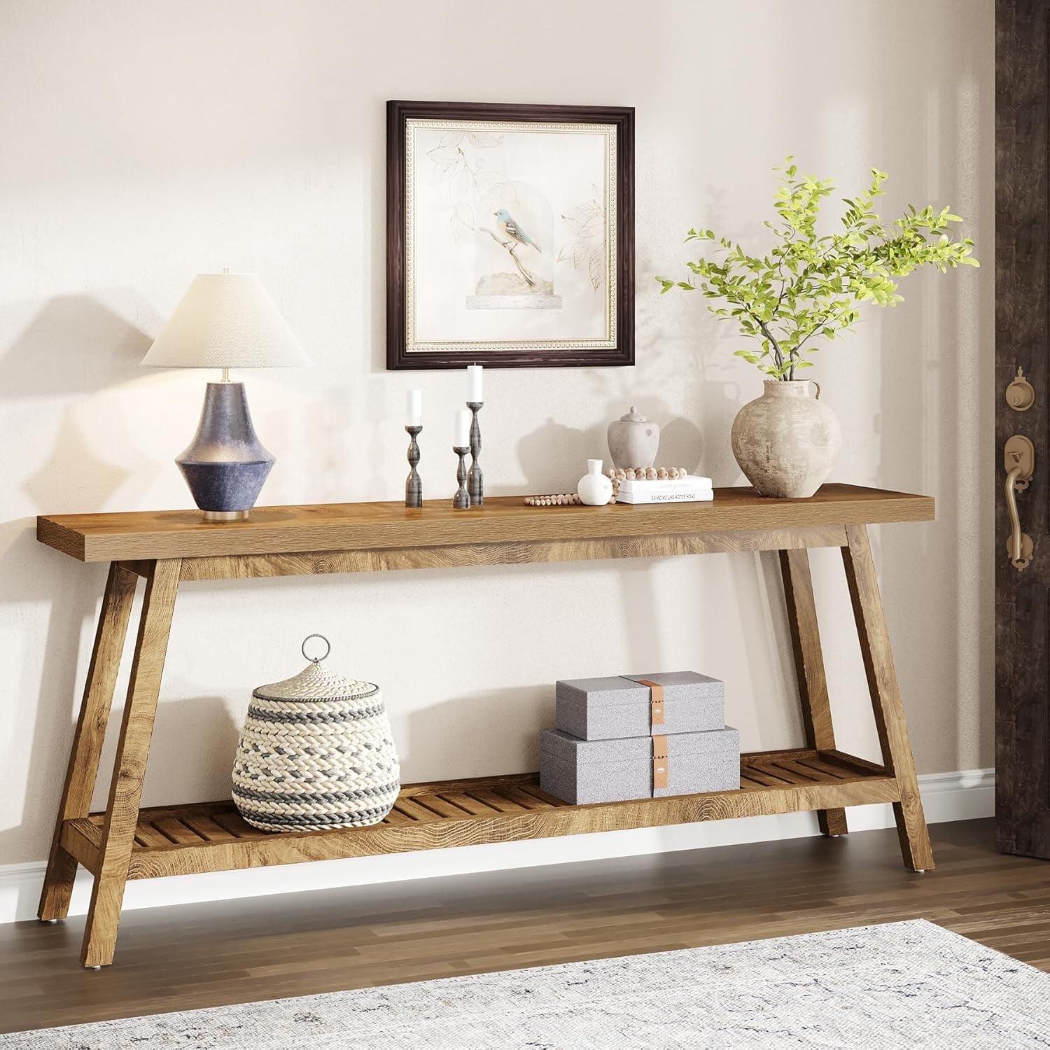 Gracie Oaks 70.9-Inch Farmhouse Console for Entryway, 2-Tier Entry Table Sofa Table