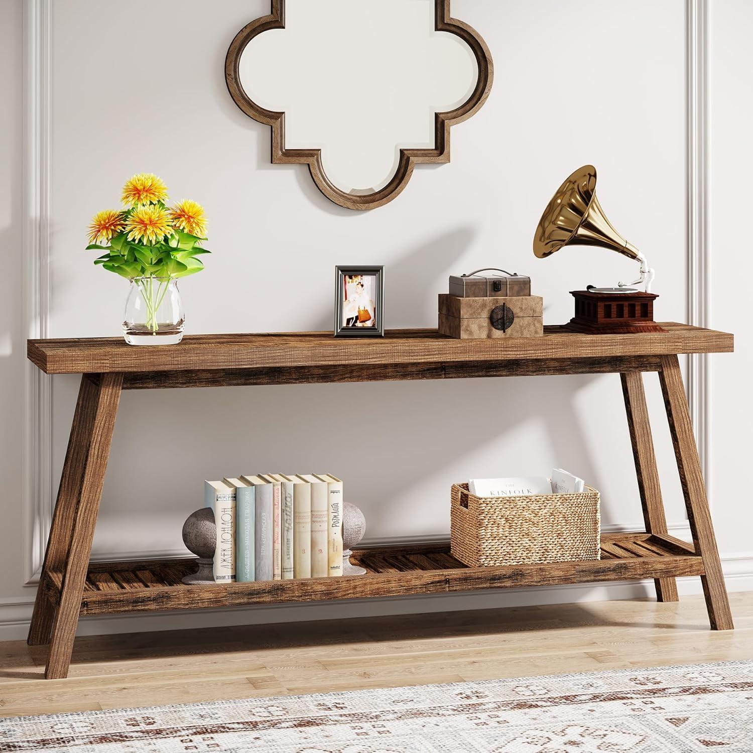 70.9-Inch Farmhouse Console for Entryway, 2-Tier Entry Table Sofa Table