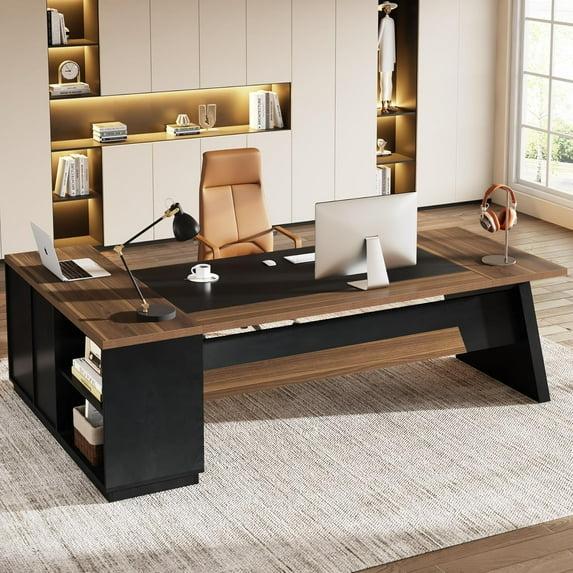 Tribesigns Modern 78" L-Shaped Executive Desk with Drawers and Lateral File Cabinet, Brown