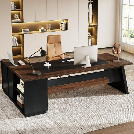 Tribesigns Modern 78" L-Shaped Executive Desk with Drawers and Lateral File Cabinet, Brown