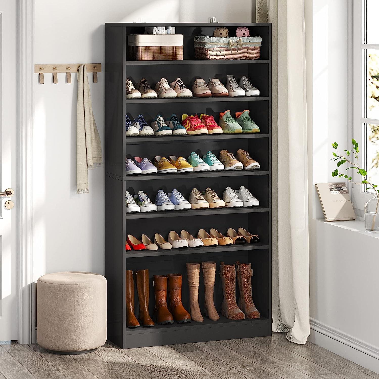 9 Tiers Shoe Cabinet 40-45 Pairs Heavy Duty Wood Freestanding Shoe Storage Cabinet with Open Storage for Entryway Black