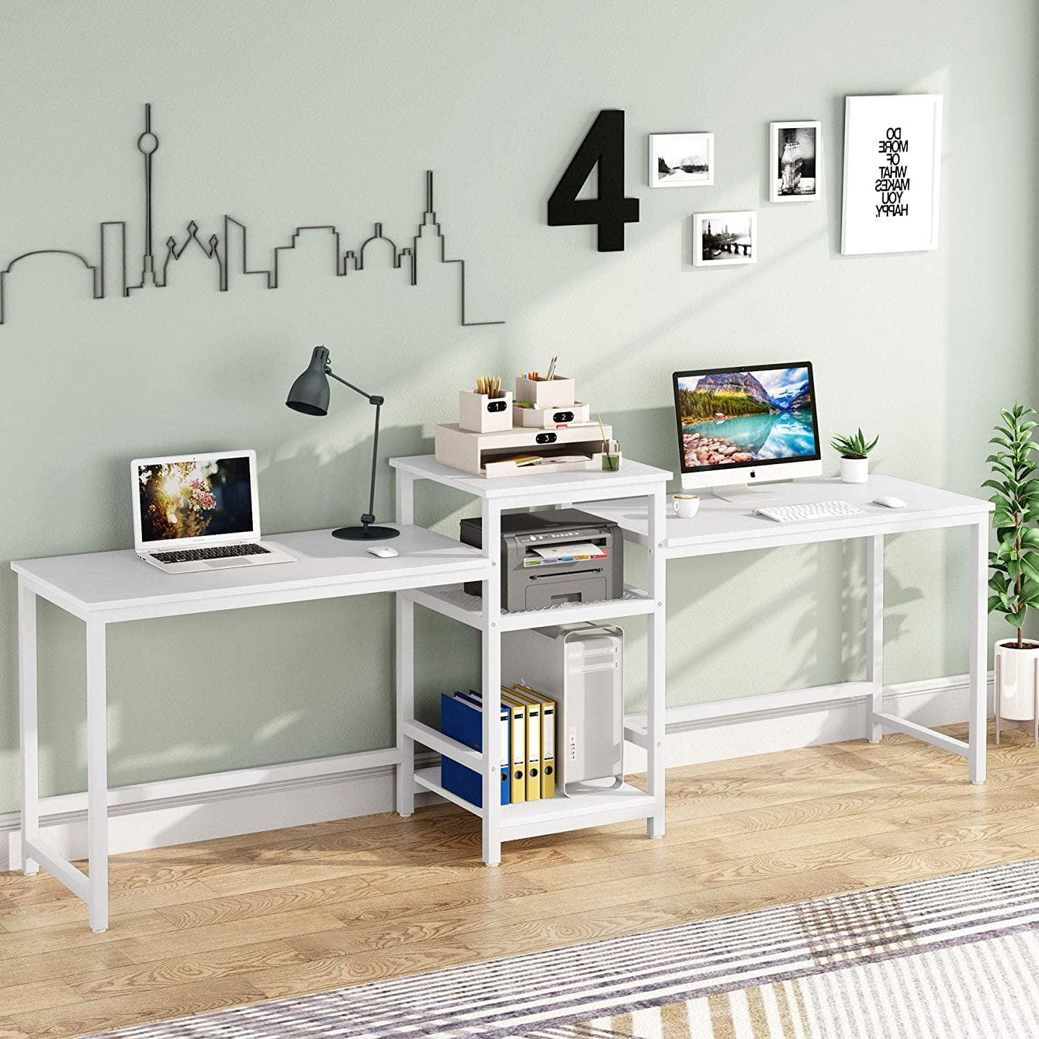 Tribesigns 96.9" Two Person Computer Desk with Storge Shelves, Extra Long Dual Writing Study Desk, Double Workstation Table for Home Office