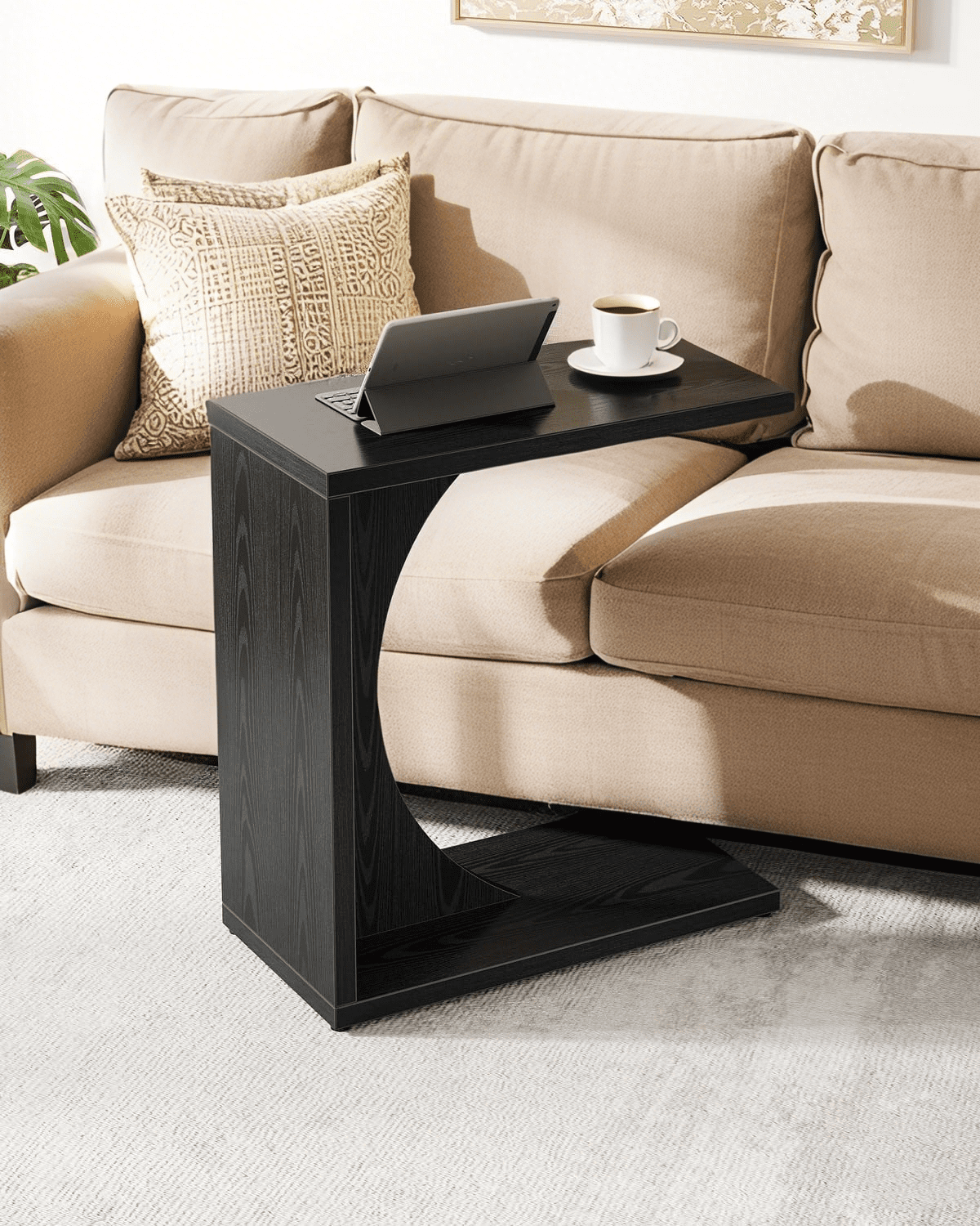 Tribesigns C-Shaped End Table, Couch Table for Small Space, Black