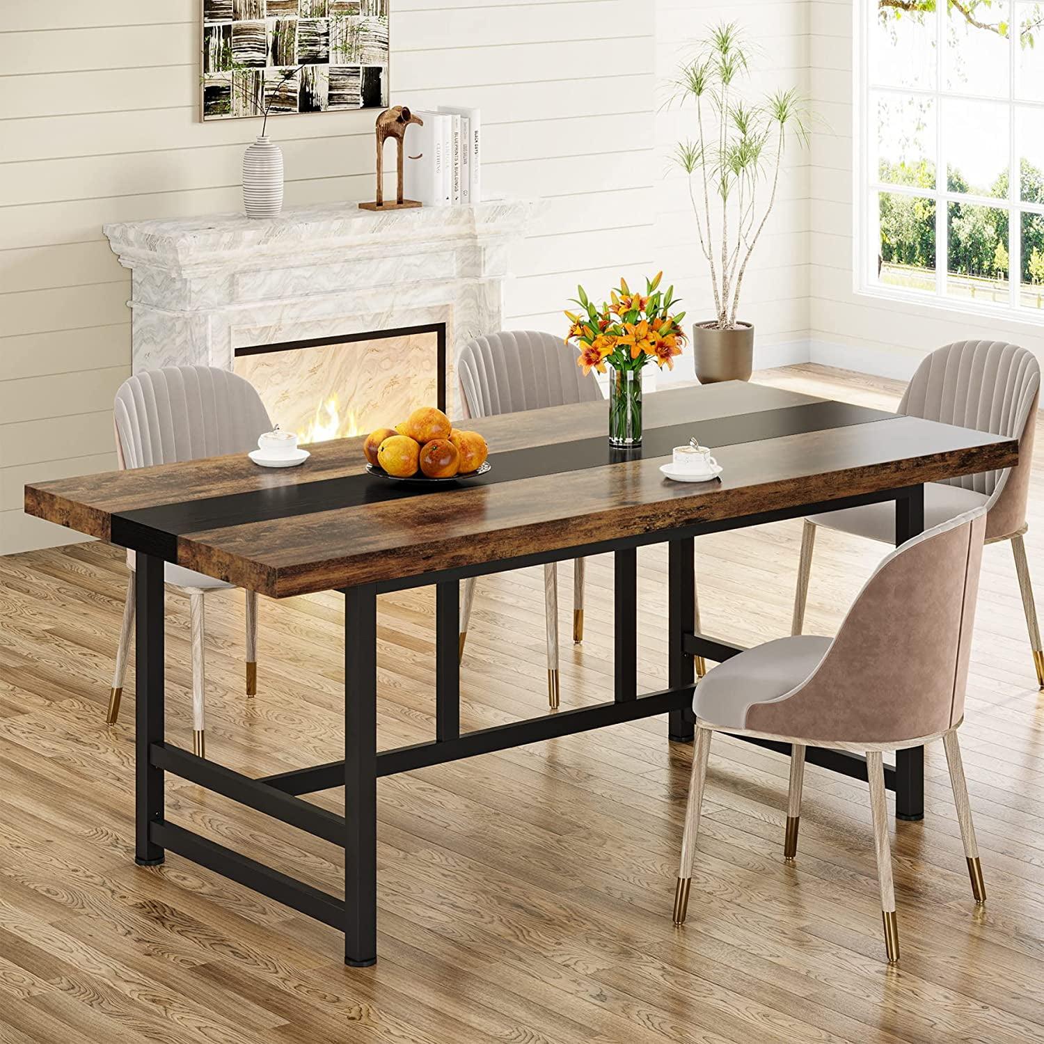 Tribesigns Dining Table for 6 People, Modern Wood Farmhouse Kitchen Furniture Dining Room Table, 70 Inch, Rustic Brown