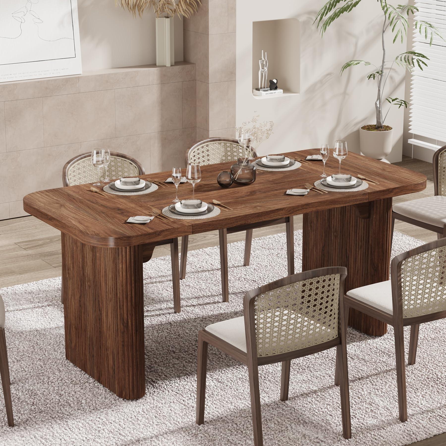 Kitchen Dining Table for 4-6 People, 62-Inch Farmhouse Dining Table with Double Robust Pedestal